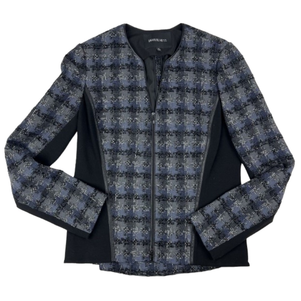 Lafayette 148 New York Black Gray & Blue Wool Blend Jacket Womens‎ Size 4